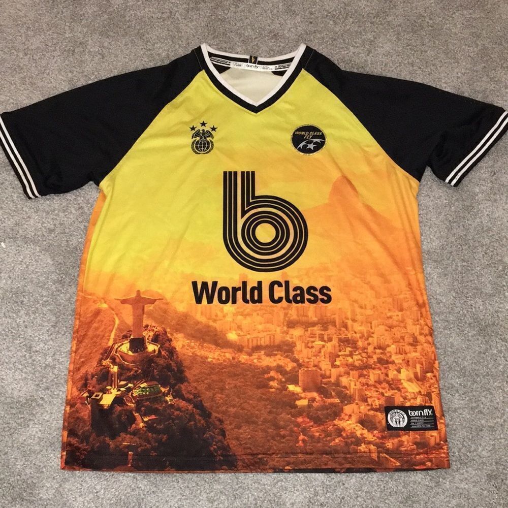 Born Fly Rio Brasil Brazil print sewn shield 01 World Class soccer Jersey Shirt
